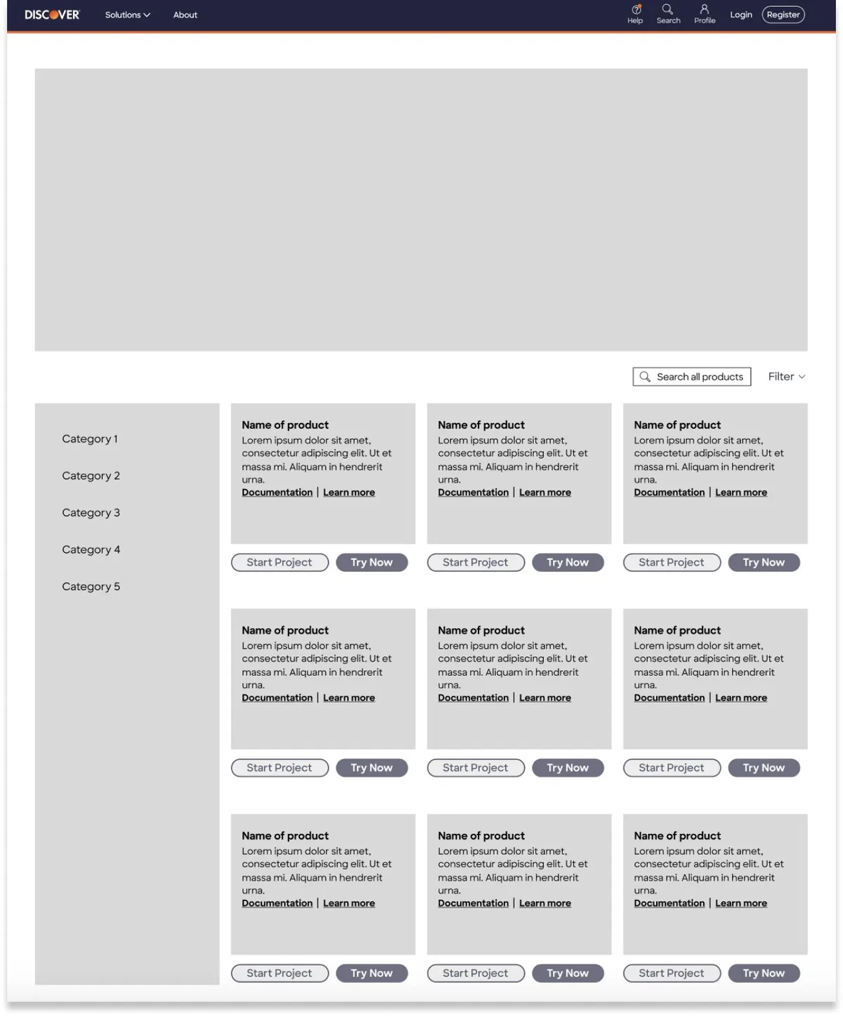 Wireframe of the portal home screen.