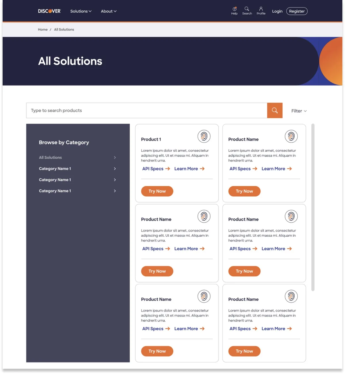 High-fidelity mock-up of the portal home screen.