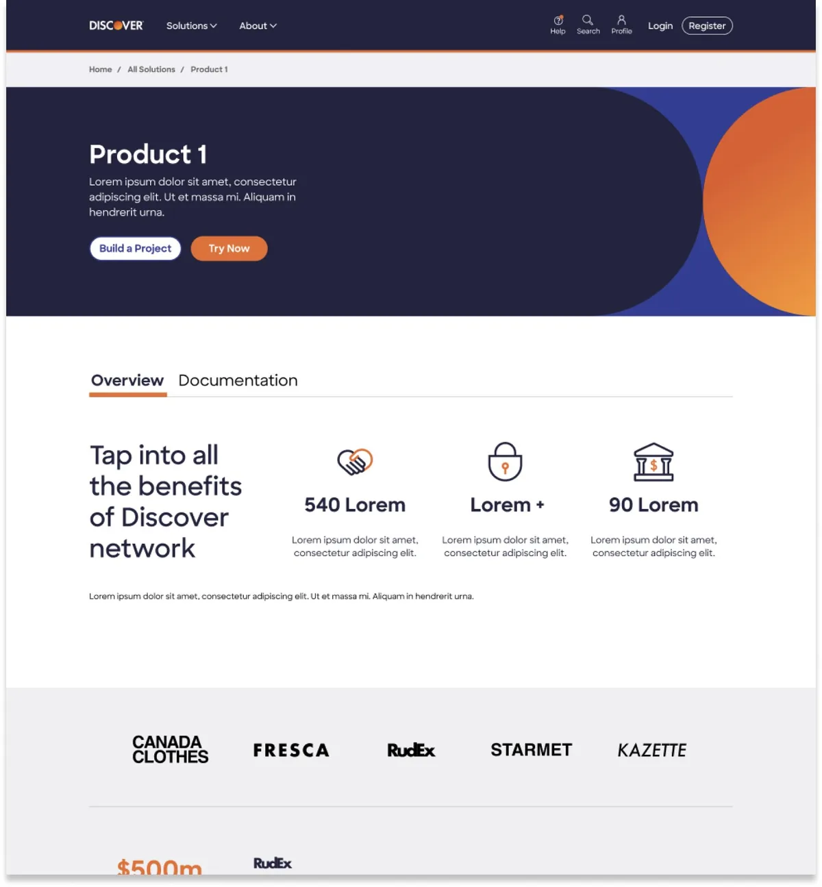 High-fidelity mock-up of the API product listing.