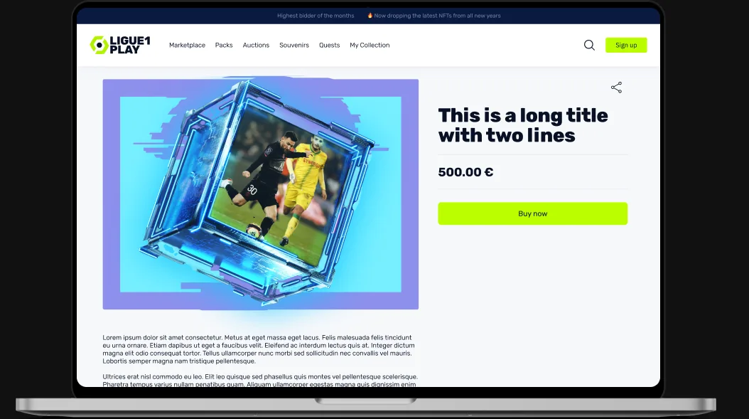 The Ligue 1 Play marketplace shown on a laptop.