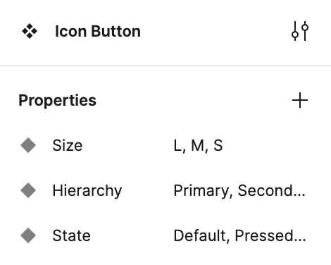 Component variants and states.